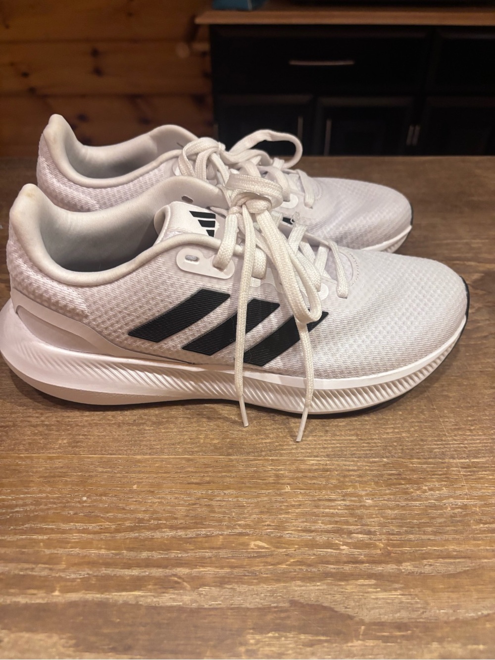 Adidas a women’s White Running Shoes with Black Stripes